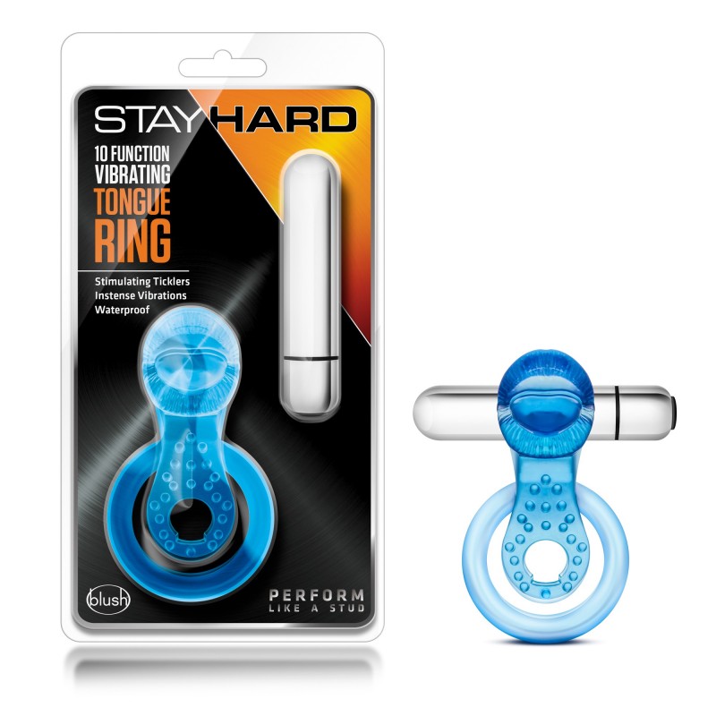 Stay Hard 10-F Vibrating Tongue Ring - Blue